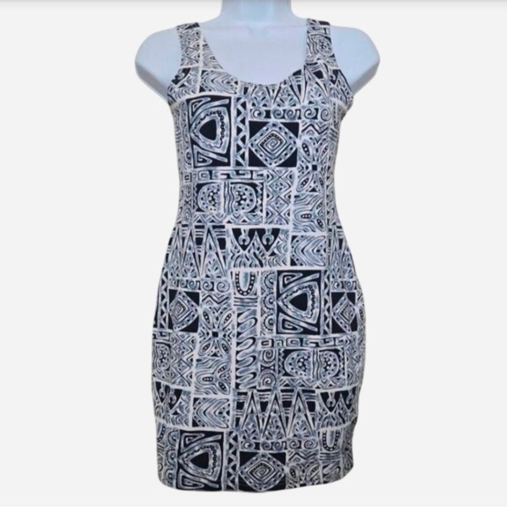 Vintage 90s Tribal Abstract Bodycon Mini Dress womens size small